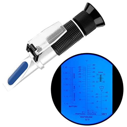 Antifreeze Refractometer In Fahrenheit Coolant Refractometer Antifreeze Tester For Checking Freezing Point Of Automobile Antifreeze System, Battery Fluid, Glycol, Coolant, 4 In 1 Antifreeze Tester