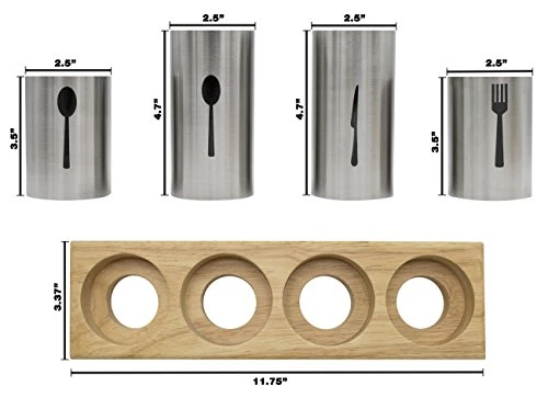 Silverware Holder With Caddy For Spoons, Knives Forks, Etc β Ideal For Kitchen, Dining, Entertaining, Buffet, Picnic, And More β Stainless Steel With Bamboo Wood Base - Image 5