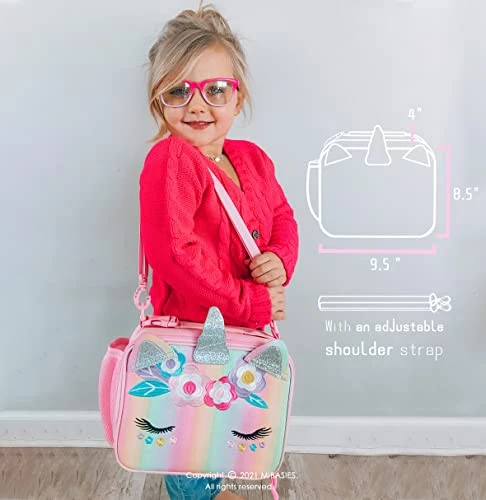 Kids Unicorn Insulated Lunch Box For Girls Rainbow Bag With Water Bottle Holder(Pink Blue Rainbow) - Image 2