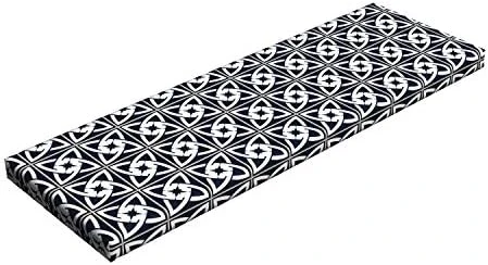 Black And Grey Bench Pad, Antique Old Style Mosaic Tiles With Circles Little Flowers And Lines, Standard Size HR Foam Cushion With Decorative Fabric Cover, 45" X 15" X 2", Black Grey - Image 8