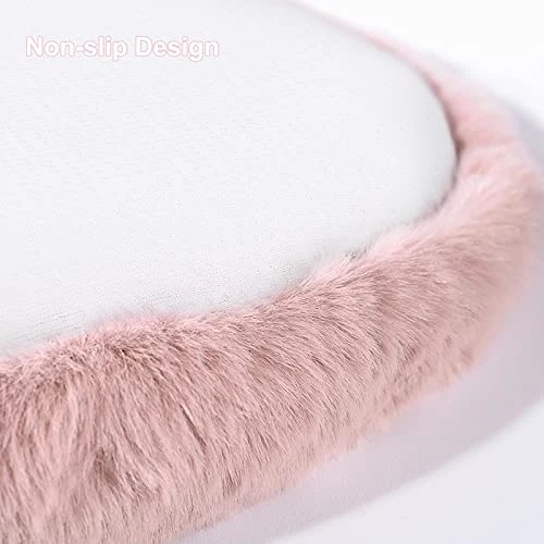 Pink Round Dorm Fur Chair Cushion Pad With Furry Faux Fur Cover Small Mini Cute Seat Cushion For Kids Desk Chair Teen Girls Bedroom Décor 14 Inch - Image 3