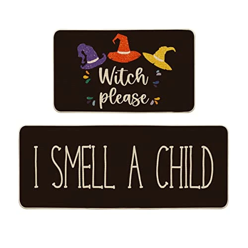 Artoid Mode Black Halloween Decorative Kitchen Mats Set Of 2, Seasonal Low-Profile Floor Mat 17x29 And 17x47 Inch