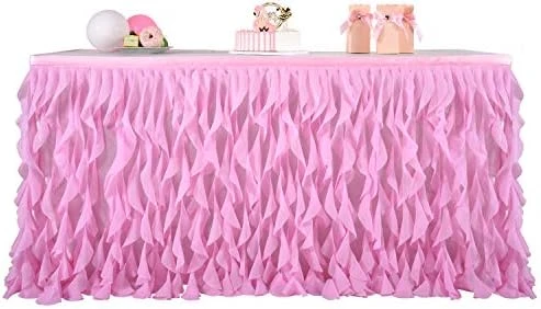 Mermaid Curly Willow Tulle Ruffle Table Skirt For Baby Shower,Baby Shark Birthday Party,Tutu Rectangle Table Skirt 6 Ft - Image 15
