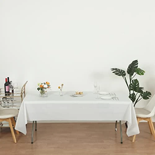 (12-Pack Heavy Duty Plastic Table Covers Tablecloth (Reusable) (Rectangle 54" X 108", White) - Image 3