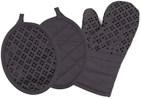 Oven Mitts And Pot Holders Set Of 9 With Kitchen Towels And Dishcloths, Oeko-Tex Cotton Terry Kitchen Dish Towels & Dish Cloths, Non-Slip Silicone Oven Mitt Set, Gray - Image 10
