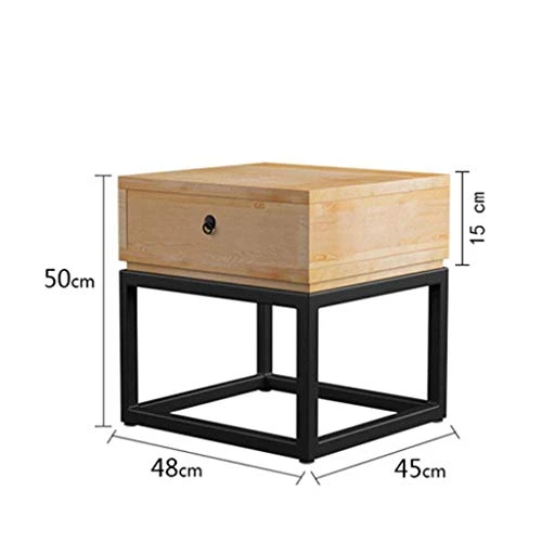 Solid Wood Bedside Table With Iron Design, Small Sofa Table With Antique Corner, Square Bedside Table, Simple Living Room, Coffee Table With Elegant Drawer