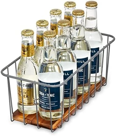 Ria Safford Collection Pantry Wire Basket With Acacia Wood, 10" X 8" X 5" - Image 9