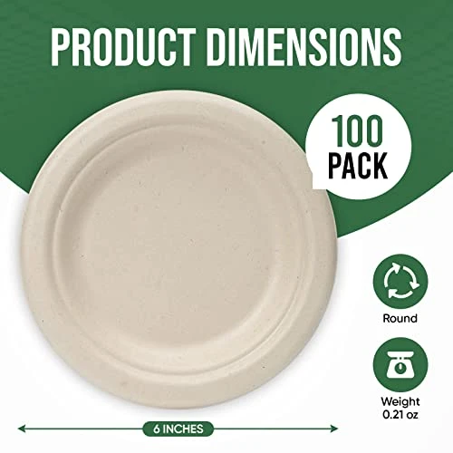 Paper Plates, 100 Pack 6 Inches Disposable Plates – 100% Compostable Plates, Water & Oil Proof Dessert Plates, Microwavable Small Paper Plates, Perfect Paper Plate For Party - Brown - Image 2