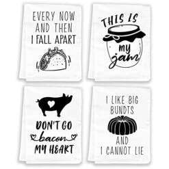 Funny Kitchen Towels Decorative Set Of 4 - Flour Sack Dish Towels For Women, Fun Hand Towel, Tea Towels For Kitchen, Cute Mothers Day, House Warming Gift, Housewarming Gifts For New House Home