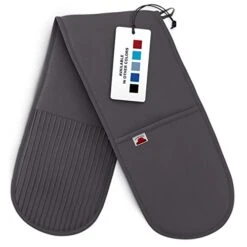 Double Oven Mitt With The Heat Resistance Of Silicone And Flexibility Of Cotton, Recycled Cotton Infill, Terrycloth Lining, 480 F Heat Resistant, Gray