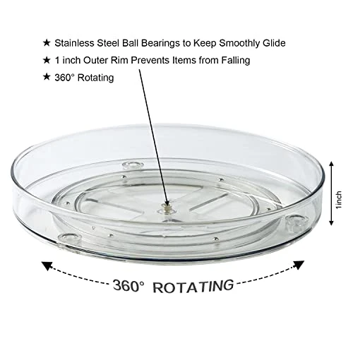 Lazy Susan Turntable Food Storage Container For Cabinets, Pantry, Refrigerator, Countertops, BPA Free - Spinning Organ-izer Rack For Spices, Condiments, Baking Supplies - 9" Round,Clear - Image 5