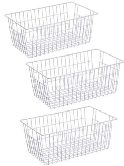 Wire Storage Basket Freezer Organizer Bins Metal Wire Baskets Wire Organizer Storage Baskets For Kitchen, Cabinets, Pantry, Freezer, BathroomSet Of 3