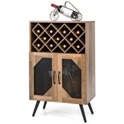 MJWDP Double Door Kitchen Storage Buffet Sideboard With Wine Rack And Glass Shelf Dining Cabinet