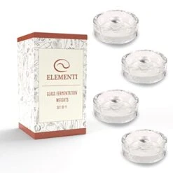 Elementi Fermentation Weight Set Of 4 - Easy Grip Glass Fermentation Weights For Wide Mouth Mason Jars, Pickling Kit, Glass Weights For Fermenting & Canning
