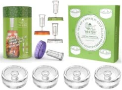 Year Of Plenty Fermentation Set | Includes 4 NonSlip Grip Glass Fermentation Weights And 4 Multicolored Fermenting Lids | For Wide Mouth Mason Jar Ferments Such As Sauerkraut, Kimchi And Pickles