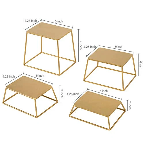 Modern Brass Tone Metal Nesting Buffet Table Food Or Retail Display Risers, Set Of 4 - Image 5