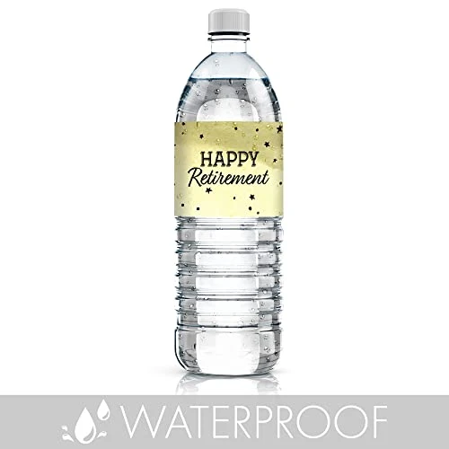 Black And Gold Retirement Party Water Bottle Labels - Shiny Foil - 24 Stickers - Image 4