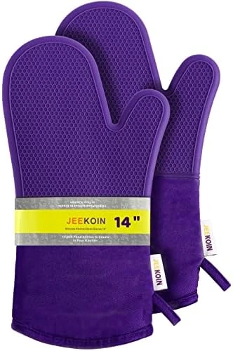 Durable Thick Oven Mitts Black, JEEKOIN Silicone Oven Gloves 14 Inch Heat Resistant 581 F With Soft Cotton Lining, Waterproof Oven Mitt Flexible Grip For Kitchen Cooking Baking, BPA Free, 1 Pair - Image 9