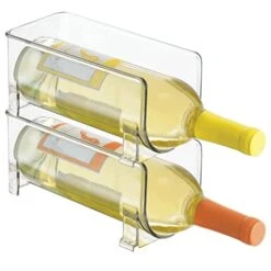 MDesign Plastic Free-Standing Wine Set Rack Storage Organizer For Kitchen Countertops, Pantry Cabinet, Fridge Organization - Holds Water Bottle And Alcohol Bottles - 2 Pack - Clear
