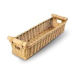 Ong Narrow Pole Handle Wicker Basket, Small, 17 In L X 5 In W X 5.25 In H, Sandstone