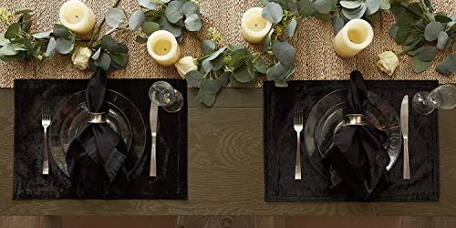 Velvet Collection Tabletop, Placemat Set, Black 4 Piece - Image 2