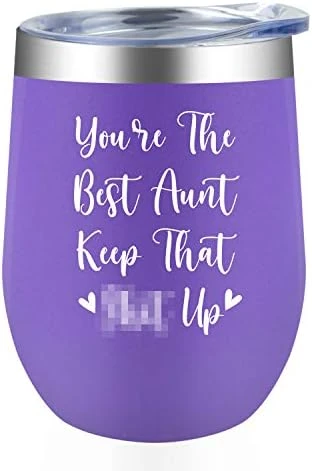 Best Aunt Ever Gifts For Birthday - You're The Best Aunt Keep That S Up Aunt Gifts From Niece, Nephew - 12oz Wine Tumbler Travel Mug Cup With Lid, Purple - Image 6