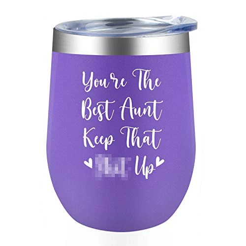 Best Aunt Ever Gifts For Birthday - You're The Best Aunt Keep That S Up Aunt Gifts From Niece, Nephew - 12oz Wine Tumbler Travel Mug Cup With Lid, Purple