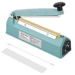8" (200mm) Impulse Sealer (300w)- Manual Plastic Poly Bag Heat Sealing Machine Closer Kit W/Adjustable Timer, Portable With Free Replacement Element Grip And Teflon Tape