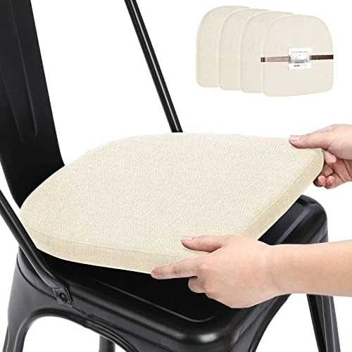 Natural Linen 14x14 Magnetic Cushions For Metal Chair Set Of 4, Enhanced Anti-Slip Seat Pads For Dining Kitchen Café Stackable Chairs (U-Shape, Black, 4 Counts) - Image 9