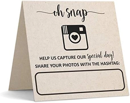 Wedding Hashtag Signs 5" X 5" Folded (Set Of 24) Rustic Kraft Tan Tent Cards For Table Placecard - Square Write On Large Oh Snap Photo Share Love - Made In USA - Image 6