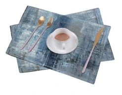 Placemats, Linen Placemats For Dining Table Blue And Grey Abstract Art Heat Resistant 18 X 12 Inches Kids Placemats For Dining Table Set Of 2, Blue Grey