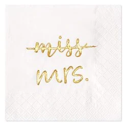 Gold Foil Miss To Mrs Cocktail Napkins For Bridal Shower Engagement Bachelorette Party Dessert Beverage Table Party Supplies, Disposable Napkins, 3 Ply, 50 Count