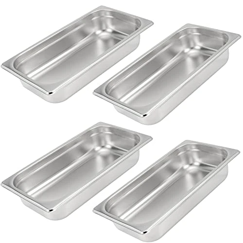 4 Pack 1/3 Size X 2.5 Inch Deep Steam Table Pan, 12.8"x6.9"x2.6" Stainless Steel Anti-Jam Hotel Pan For Food Warmer, Buffet Server, Restaurants And Catering Supplies, 22 Gauge
