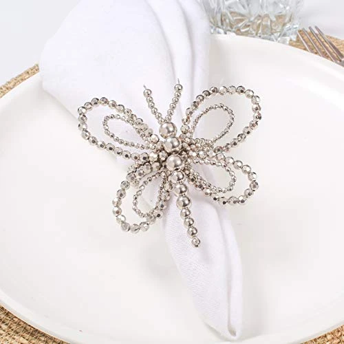 Metal Napkin Rings Set Of 12, Butterfly Napkin Holders, Hammered Napkin Rings Bulk For Party Decoration, Dinning Table, Everyday, Family Gatherings - A Great Tabletop Décor - Silver - Image 3