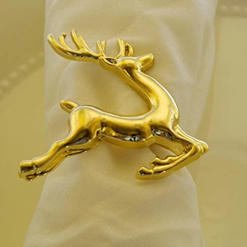 (Set Of 6) Gold Reindeer Dinner Napkin Rings For Christmas Lunch Dinner Party Tableware Napkin Set Christmas Decorations Napkin Holder - Image 5