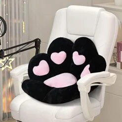 Cute Cat Paw Plush Pillows, Soft And Comfortable Sofa Cushions/Office Chair Seat Cushion Lazy Sofa Bear Paw Chair Cushion For Chair,Home, Bedroom Shop And Restaurant Decor 24"x 22" (Black)