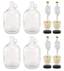 - B084KXX553 1 Gallon Glass Fermenting Jug With Handle, 6.5 Rubber Stopper, Twin Bubble Airlock, Black Plastic Lid (Set Of 4)