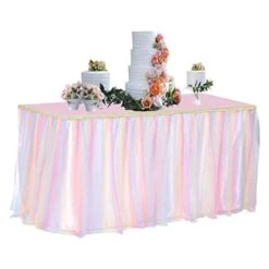 6ft Pastel Tulle Table Skirt For Rectangle Or Round Tables Pink Tutu Table Skirts Tablecloth For Princess Baby Shower Girl Birthday Party Cake Dessert Table Decorations