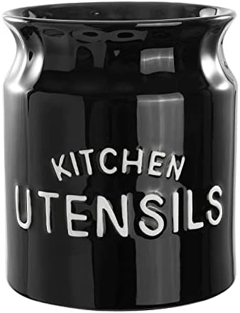 Karisky Utensil Holder, 6.5" Large Kitchen Utensil Holder For Kitchen Counter, Ceramic Cooking Utensil Crock, Decorative Utensil Caddy Organizer For Modern Farmhouse Kitchen Decor, Black - Image 4