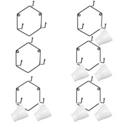 Wall Mounted Matte Black Metal Coffee Mug Holder Rack With 3 Hooks, Modern Geometric Hanging Mug Holder Set Of 6 - Handcrafted In India