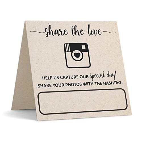 Wedding Hashtag Signs 5" X 5" Folded (Set Of 24) Rustic Kraft Tan Tent Cards For Table Placecard - Square Write On Large Oh Snap Photo Share Love - Made In USA