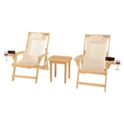 Romantic 3-Piece Wood And Canvas Adirondack Furniture Set - Natural