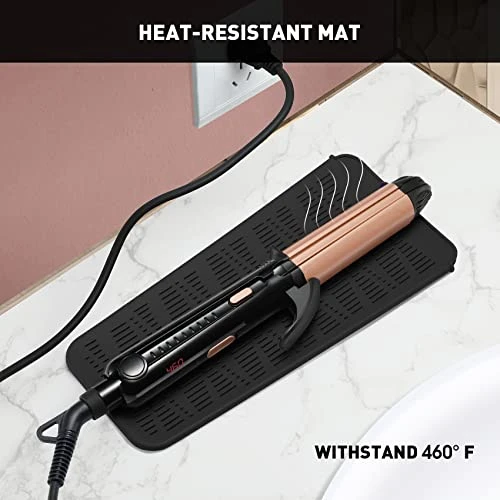 Silicone Heat Resistant Mat,Flat Iron Holder,Used As Heat Resistant Pad And Storage Pouch For Hot Hair Tools.(Wave,Black) - Image 3
