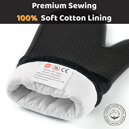 Durable Thick Oven Mitts Black, JEEKOIN Silicone Oven Gloves 14 Inch Heat Resistant 581 F With Soft Cotton Lining, Waterproof Oven Mitt Flexible Grip For Kitchen Cooking Baking, BPA Free, 1 Pair - Image 5