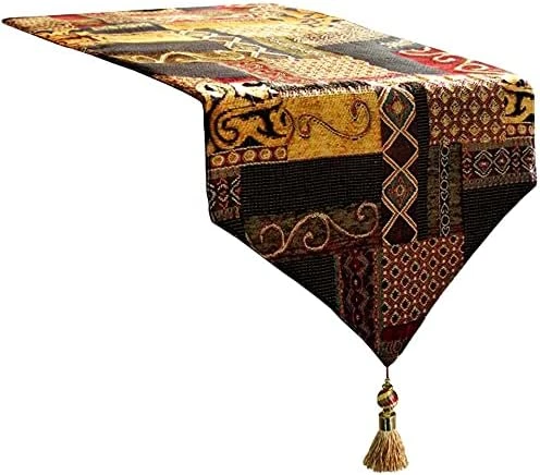 Farmhouse Table Runner, 13x72 Inches Luxury Double Layer Cotton Jacquard Boho Table Runner With Tassel Golden Illusion Collection For Dining Room Dresser Decor - Image 12