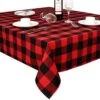 Christmas Tablecloth Rectangle 60 X 84, Buffalo Plaid Tablecloth Rectangle, 100% Cotton Waterproof Black And Red Checkered Tablecloth For Dining Table, Buffet Party, And Christmas Table Decor