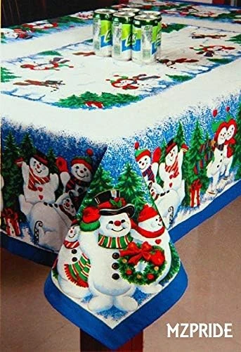 Cute Snowman Christmas Tablecloth Pine Tree Christmas Table Cloths 60''*84''-Oval - Image 4