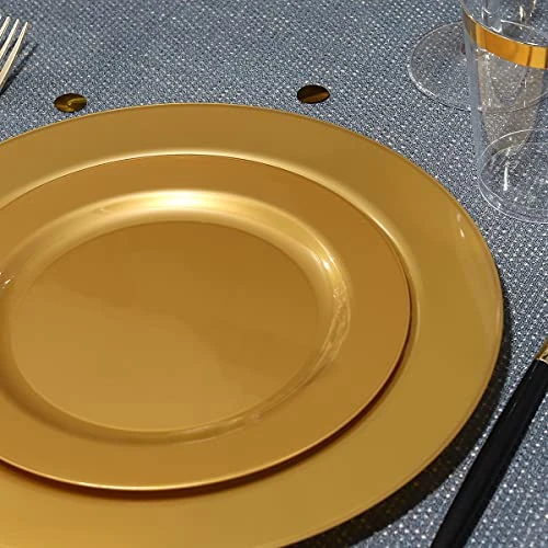 102 Pieces Solid Gold Disposable Plates, Gold Plastic Plates, Premium Plastic Party Plates Includes: 51 Dinner Plates 10.25 Inch And 51 Salad/Dessert Plates 7.5 Inch - Image 2