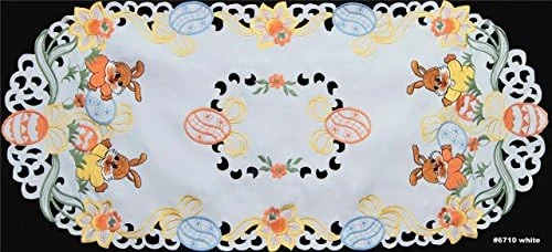 4PCS Embroidered Easter Bunny Egg Floral Placemats 11x17 Oval White, Set Of 4 Pieces - Image 2