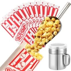 402 Pcs Popcorn Machine Supplies Set Including Stainless Steel Popcorn Scoop, 400 Pcs 1oz Popcorn Bags Bundle And Popcorn Shaker Dredge With Handle For Commercial And Home Use